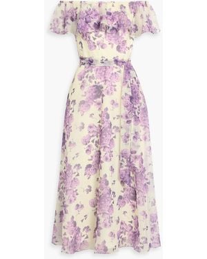 Mikael Aghal Off-The-Shoulder Floral-Print Chiffon Midi Dress - Pink