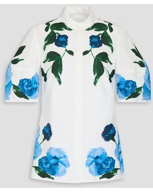 Erdem Floral-print Cotton-poplin Blouse - Blue