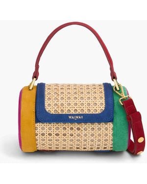 WAIWAI RIO Poll Suede And Wicker Tote - Blue