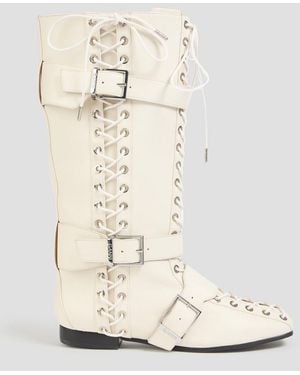 Ganni Lace-Up Boots - Natural