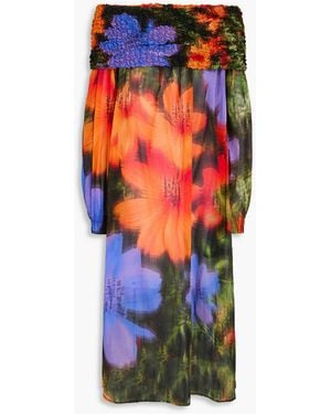 Dries Van Noten Off-the-shoulder Cotton-voile Midi Dress - Orange