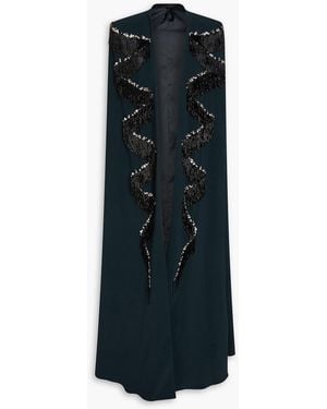 Jenny Packham Cape-Effect Embellished Crepe Coat - Blue