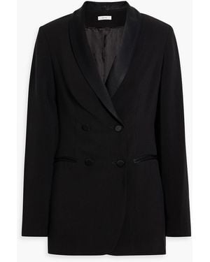 Iris & Ink Jasmin Double-breasted Satin-trimmed Crepe Blazer - Black