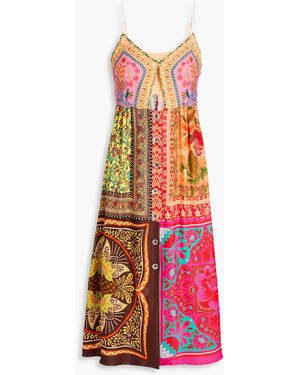 FARM Rio Cutout Floral-Print Satin-Twill Midi Dress - Red