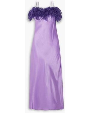 Sleeper Boheme Feather-trimmed Lenzingtm Ecoverotm-satin Maxi Dress - Purple