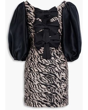 Rasario Bow-embellished Satin-paneled Metallic Zebra-print Chiffon Mini Dress - Black