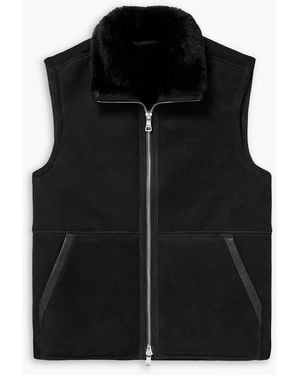 MR P. Leather-Trimmed Perforated Shearling Vest - Black