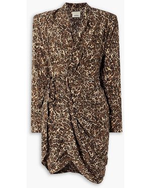 Isabel Marant Cleora Asymmetric Belted Leopard-Print Stretch-Silk Dress - Brown