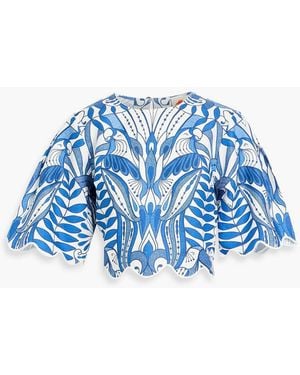 FARM Rio Cropped Printed Linen Top - Blue
