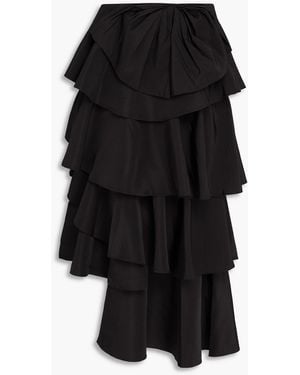 FARM Rio Asymmetric Tiered Satin-Twill Maxi Skirt - Black