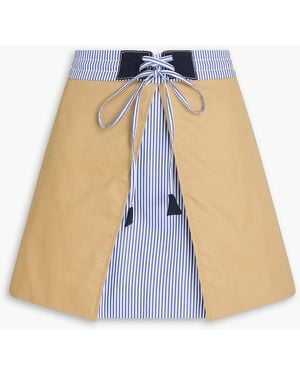 Sandro Layered Striped Cotton-Gabardine Mini Skirt - Blue