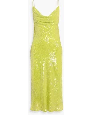 LAPOINTE Draped Sequined Chiffon Midi Dress - Yellow