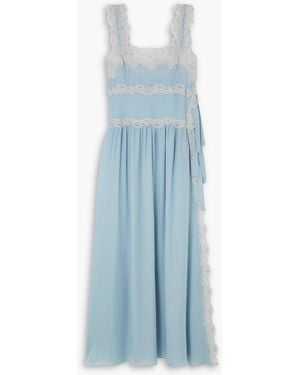 Loretta Caponi Sabina Lace-trimmed Silk-georgette Nightdress - Blue