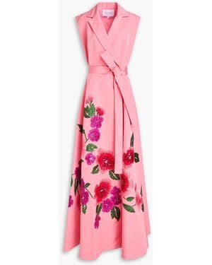 Carolina Herrera Embellished Silk-Faille Wrap Gown - Pink