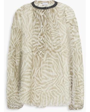 Brunello Cucinelli Bead-Embellished Printed Silk-Organza Blouse - Natural