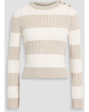 Max Mara Alfeo Striped Ribbed Wool And Cashmere-Blend Sweater - White