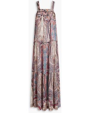 Ba&sh Baraka Pleated Printed Mousseline Maxi Dress - Purple
