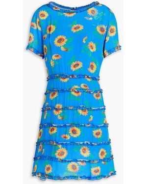 HVN Natalie Tiered Floral-print Crepe Mini Dress - Blue