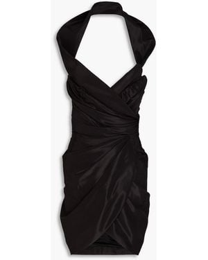 Rhea Costa Wrap-Effect Draped Taffeta Mini Dress - Black