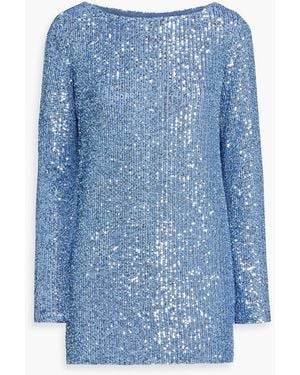 Naeem Khan Sequined Stretch-tulle Top - Blue