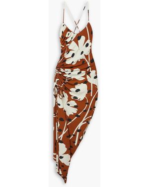 Monse Asymmetric Draped Printed Stretch-crepe Midi Dress - Brown