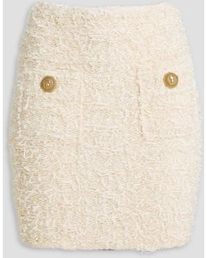 Balmain Embellished Frayed Tweed Mini Skirt - Natural