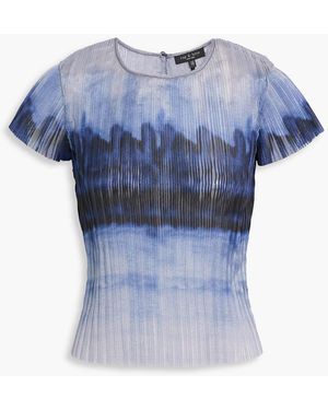 Rag & Bone Hailey Printed Plissé-Organza Top - Blue