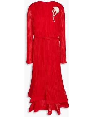 Erdem Embellished Plissé-Georgette Midi Dress - Red