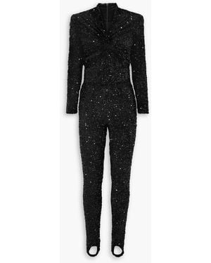 Quinn Twist-front Sequined Stretch-jersey Stirrup Jumpsuit - Black