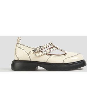 Ganni Buckled Glossed Mary Jane Flats - White