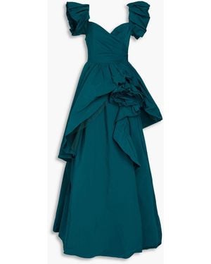 Marchesa Ruffled Faille Gown - Green