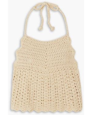Miguelina Malen Cropped Crocheted Cotton Halterneck Top - Natural