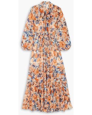 Evarae Theo Floral-print Crinkled Fil Coupé Silk-blend Maxi Dress - Orange