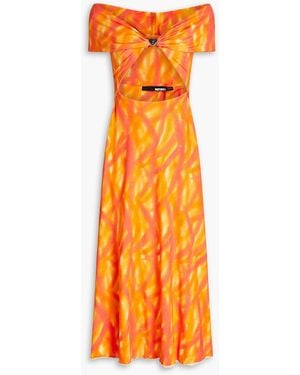 ROTATE BIRGER CHRISTENSEN Off-the-shoulder Cutout Printed Jersey Midi Dress - Orange