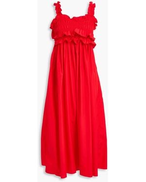 Cecilie Bahnsen Giovanna Ruffled Cotton Midi Dress - Red
