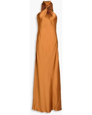 Galvan London Twisted Satin-crepe Maxi Dress - Brown