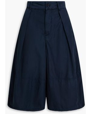 YMC Salba Pleated Cotton-Blend Shorts - Blue