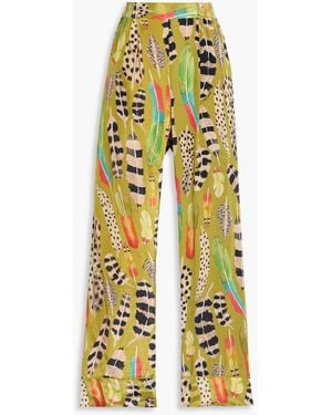 FARM Rio Cropped Printed Satin Straight-Leg Pants - Yellow