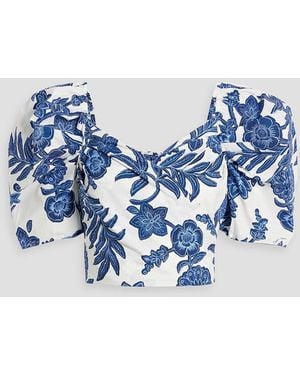 Cara Cara Sara Cropped Wrap-effect Printed Cotton-poplin Top - Blue