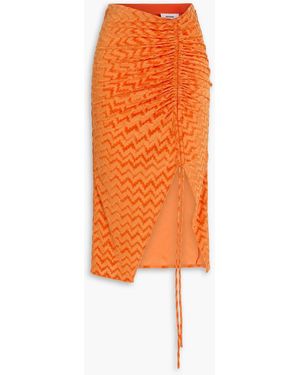 Missoni Ruched Devoré-Velvet Skirt - Orange