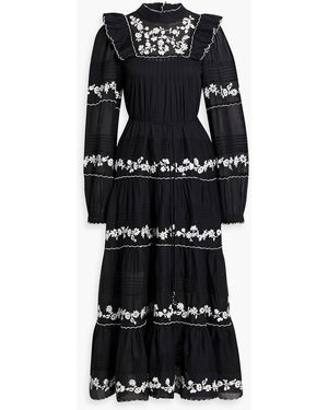 FARM Rio Tiered Embroidered Cotton-voile Maxi Dress - Black