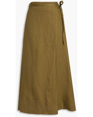 Asceno Amalfi Organic Linen Midi Wrap Skirt - Green