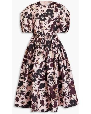 Erdem Floral-Print Taffeta Midi Dress - White