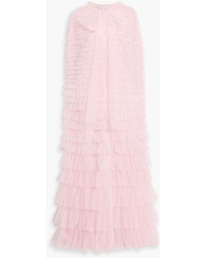 Carolina Herrera Bead-Embellished Ruffled Silk-Tulle Cape - Pink