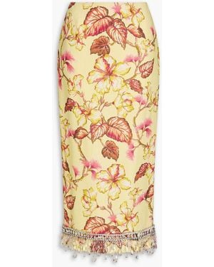 Zimmermann Embellished Floral-print Linen Midi Pencil Skirt - Metallic