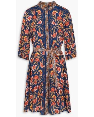 Saloni Floral-Print Silk Crepe De Chine Mini Dress - Blue