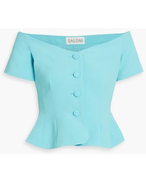 Saloni Clementine Off-The-Shoulder Crepe Peplum Top - Blue