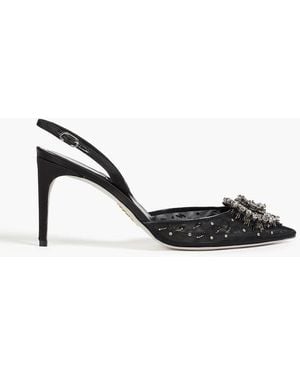 Rene Caovilla Barbara Embellished Satin Slingback Pumps - Black