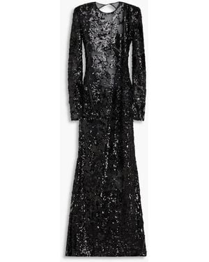 Victoria Beckham Open-Back Sequined Tulle Gown - Black