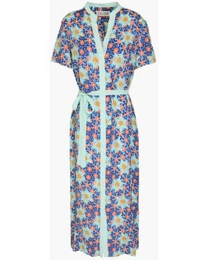 Saloni Vicki Printed Crepe De Chine Midi Dress - Blue